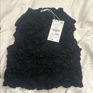 Zara Black Ruffled Sleeveless Tank Top